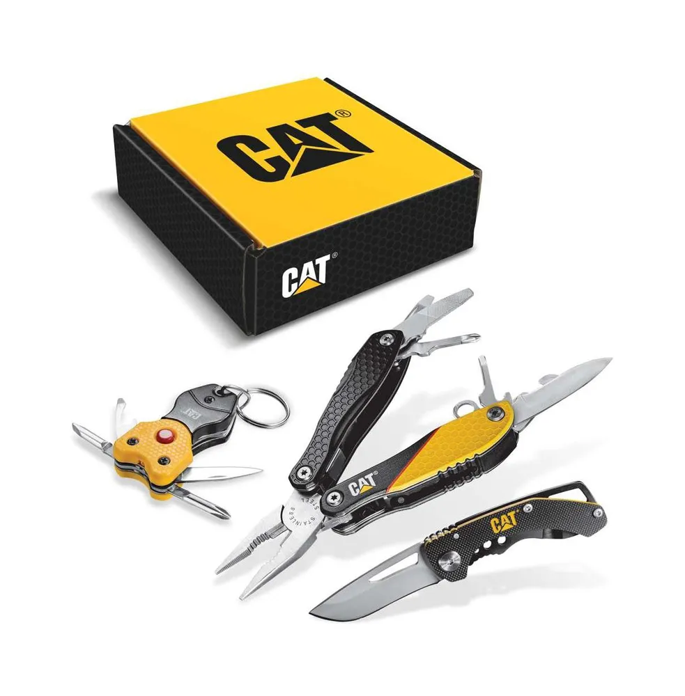 Cat 3 Piece 12-in-1 Multi-Tool, Knife, and Multi-Tool Key Chain Box Set