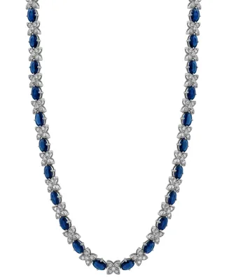 Sapphire (18-5/8 ct. t.w.) & Diamond (2 ct. t.w.) Oval & Flower Link 17" Collar Necklace in 14k White Gold