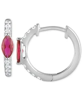 Sapphire (3/4 ct. t.w.) & Diamond (1/4 ct. t.w.) Small Hoop Earrings in 14k White Gold, 0.625" (Also in Ruby & Emerald)