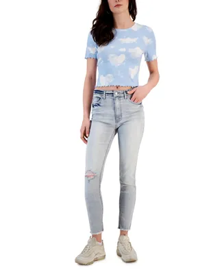 Tinseltown Women's Cut-Hem Mid-Rise Skinny Denim Jeans