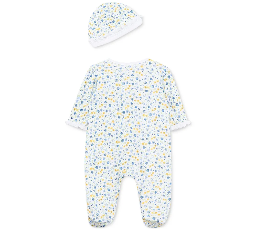 Little Me Baby Girls Dainty Blossoms Coverall and Hat, 2 Piece Set
