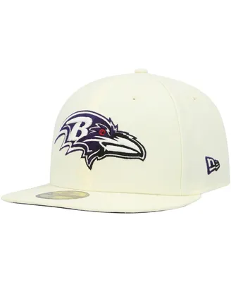 Men's New Era Cream Baltimore Ravens Chrome Color Dim 59FIFTY Fitted Hat