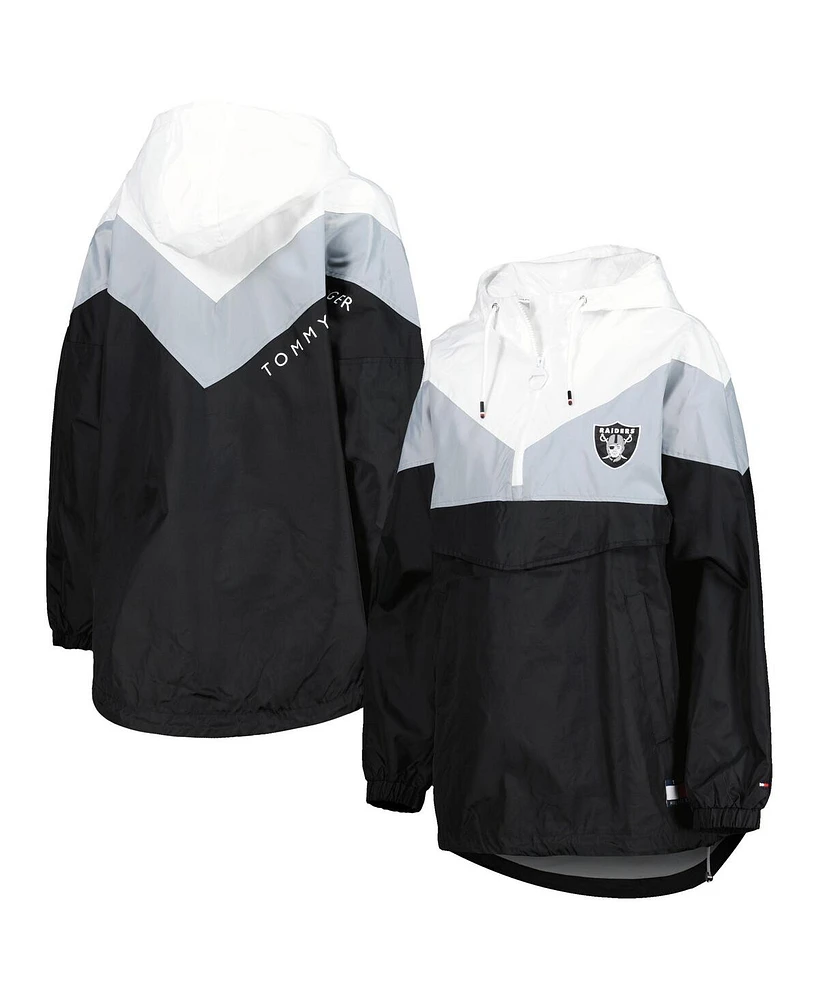 Women's Tommy Hilfiger White, Silver Las Vegas Raiders Staci Half-Zip Hoodie Windbreaker Jacket