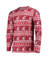 Men's Concepts Sport Crimson Washington State Cougars Ugly Sweater Long Sleeve T-shirt and Pants Sleep Set