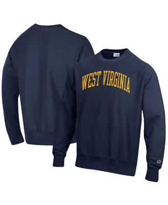 Men's Champion Navy West Virginia Mountaineers Big and Tall Reverse Weave Fleece Crewneck Pullover Sweatshirt