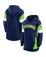 Women's Fanatics College Navy, Neon Green Seattle Seahawks Lock It Down Pullover Hoodie