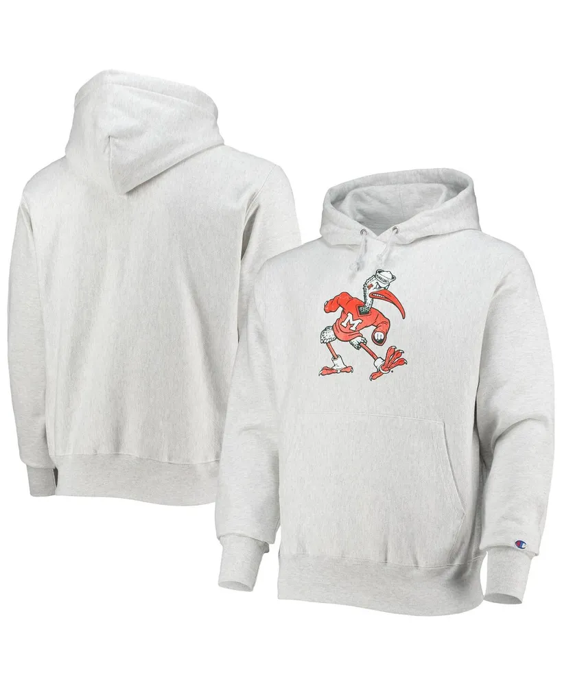 Men's Champion Heathered Gray Miami Hurricanes Team Vault Logo Reverse Weave Pullover Hoodie