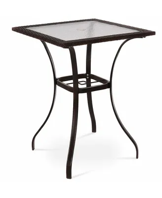 Outdoor Patio Rattan Wicker Bar Square Table Glass Top Yard