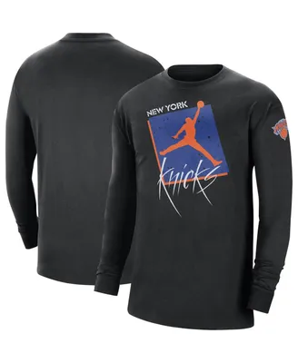 Men's Jordan Black New York Knicks Courtside Max 90 Vintage-Like Wash Statement Edition Long Sleeve T-shirt