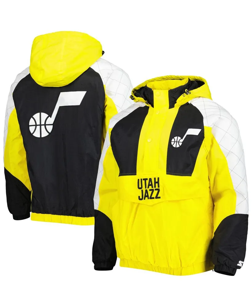 Men's Starter Gold Utah Jazz Body Check Raglan Hoodie Half-Zip Jacket