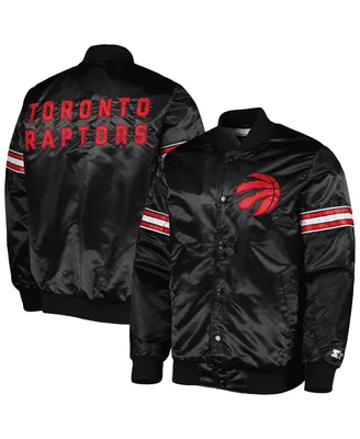 Men's Starter Black Toronto Raptors Pick and Roll Satin Full-Snap Varsity Jacket