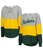 Women's Touch Heathered Gray, Green Bay Packers Outfield Deep V-Back Pullover Sweatshirt