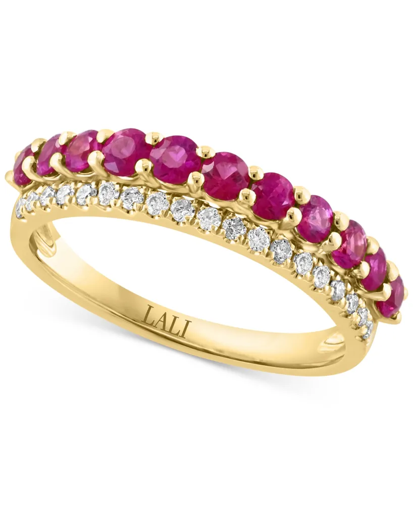 Lali Jewels Ruby (7/8 ct. t.w.) & Diamond (1/5 ct. t.w.) Double Row Ring in 14k Gold