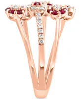 Lali Jewels Ruby (1/2 ct. t.w.) & Diamond (3/8 ct. t.w.) Three Row Flower Cuff Ring in 14k Rose Gold