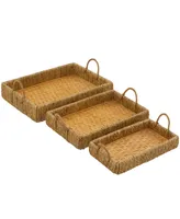 Rosemary Lane Bamboo Woven Tray with Handles, Set of 3, 22", 20", 19" W