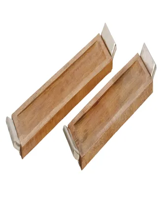 Rosemary Lane Dark Mango Wood Tray with Metal Handles, Set of 2, 27", 23" W