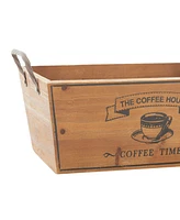 Rosemary Lane Wood Coffee Time Tray with Metal Handles, Set of 2, 18", 16" W