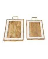 Rosemary Lane Wood Tray with White Enamel Inlay, Set of 2, 21", 19" W