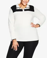 Avenue Plus Color Block Polar Fleece Pullover Top