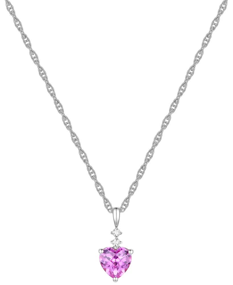 Lab-Grown Pink Sapphire (2-1/3 ct. t.w.) & Lab-Grown White Sapphire (1/10 ct. t.w.) Heart 18" Pendant Necklace in Sterling Silver