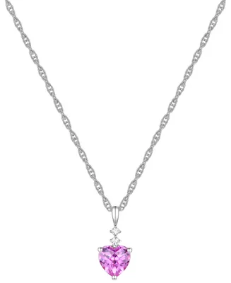 Lab-Grown Pink Sapphire (2-1/3 ct. t.w.) & Lab-Grown White Sapphire (1/10 ct. t.w.) Heart 18" Pendant Necklace in Sterling Silver