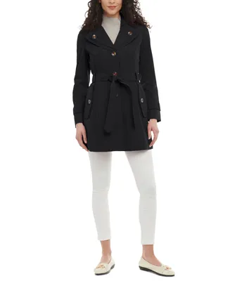 London Fog Women's Single-Breasted Hooded Belted Trench Coat