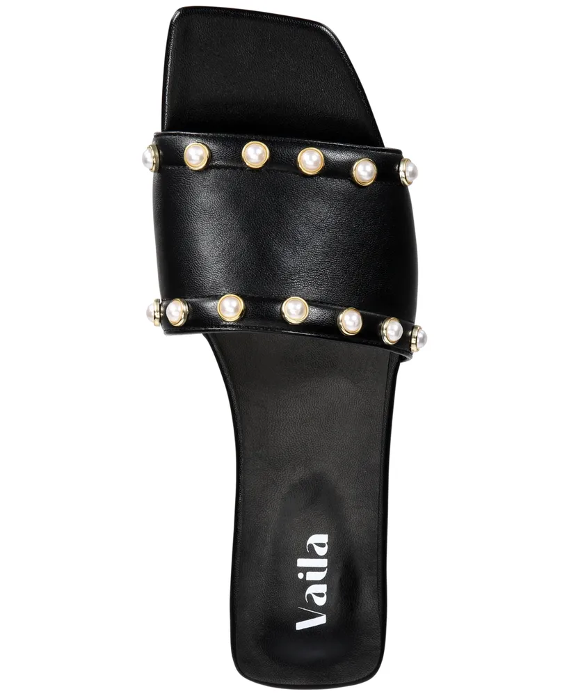 Vaila Shoes Women's Dana Embellished Slip-On Slide Flat Sandals-Extended sizes 9-14