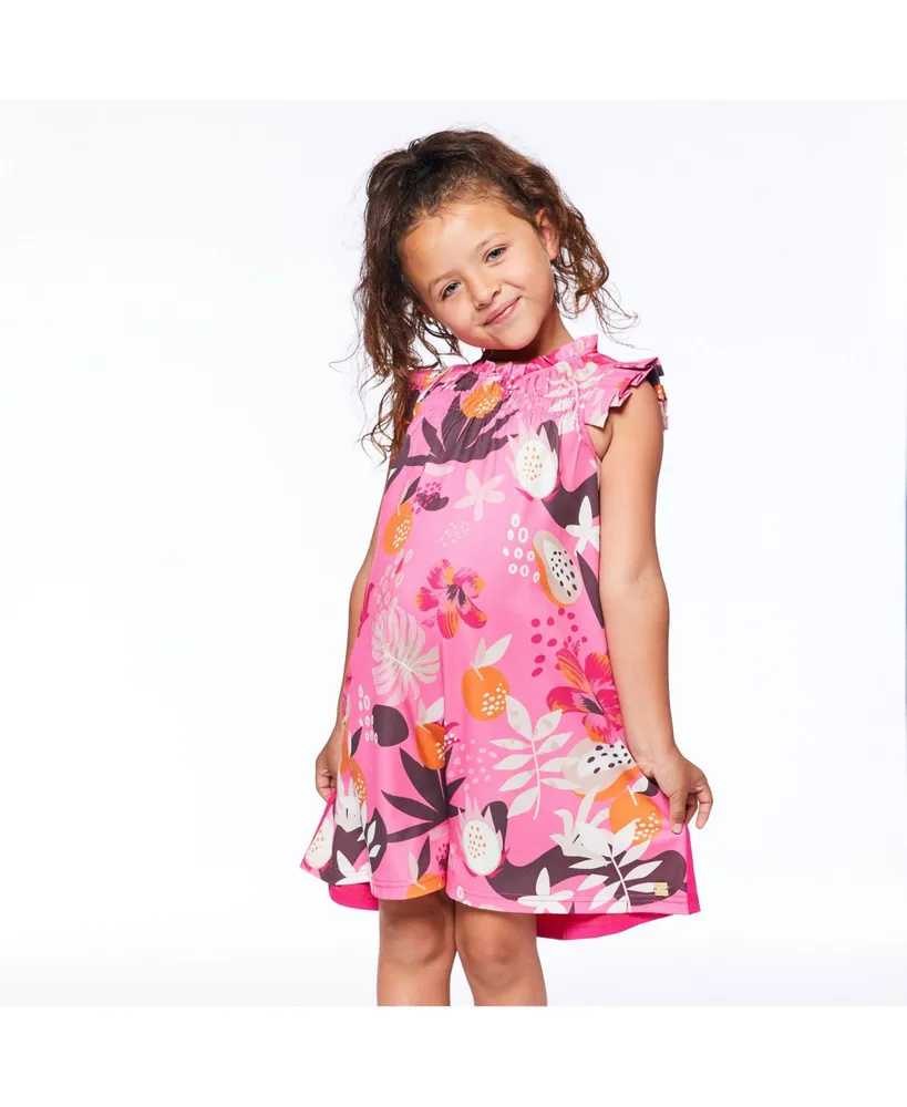 Girl Printed Dress With Smocking Fuchsia Pink - Child