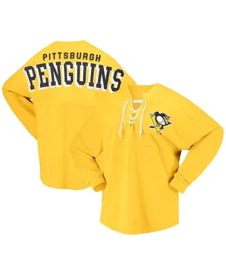 Women's Fanatics Gold Pittsburgh Penguins Spirit Lace-Up V-Neck Long Sleeve Jersey T-shirt