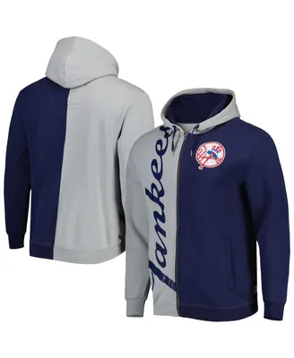 Men's Mitchell & Ness Gray and Navy New York Yankees Fleece Full-Zip Hoodie