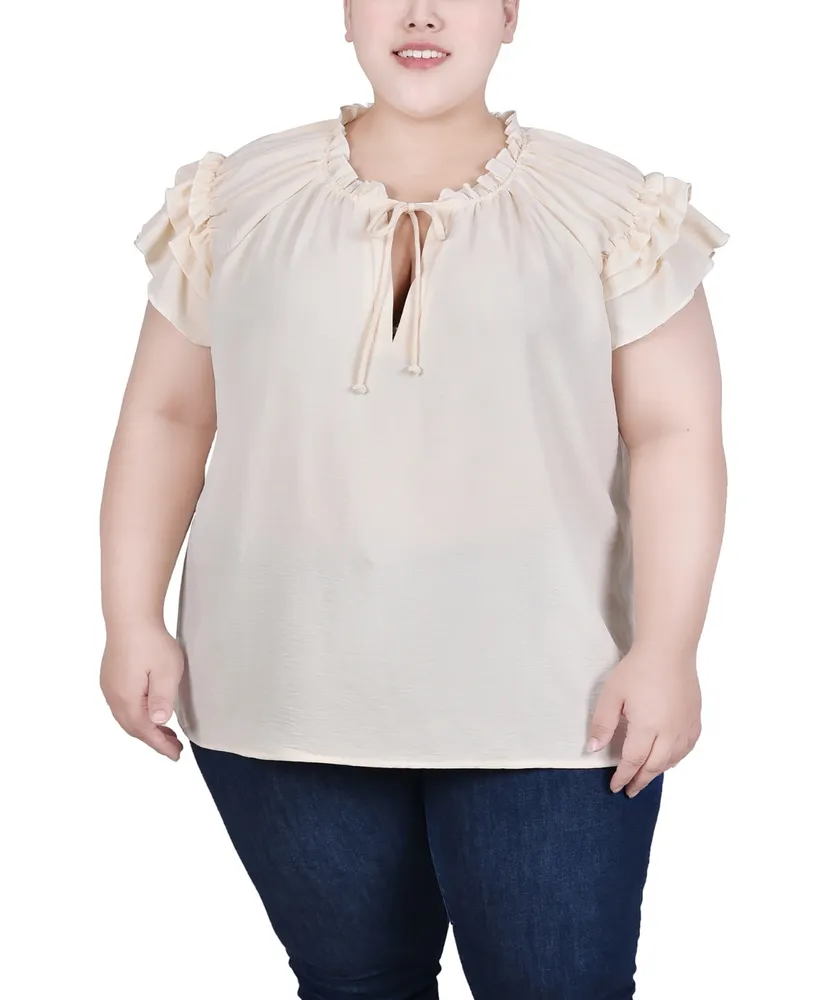 Ny Collection Plus Size Short Sleeve Ruffled Blouse