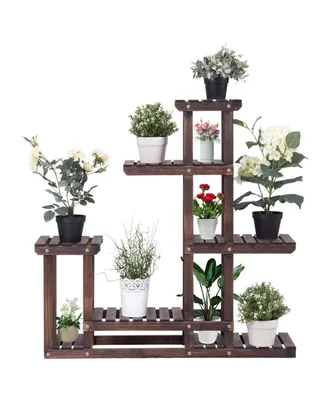 Costway Outdoor Wooden Plant Flower Display Stand 6 Wood Shelf Storage Rack