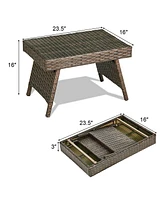 Patio Folding Wicker Side Coffee Table Poolside Garden Lawn Bistro Furniture