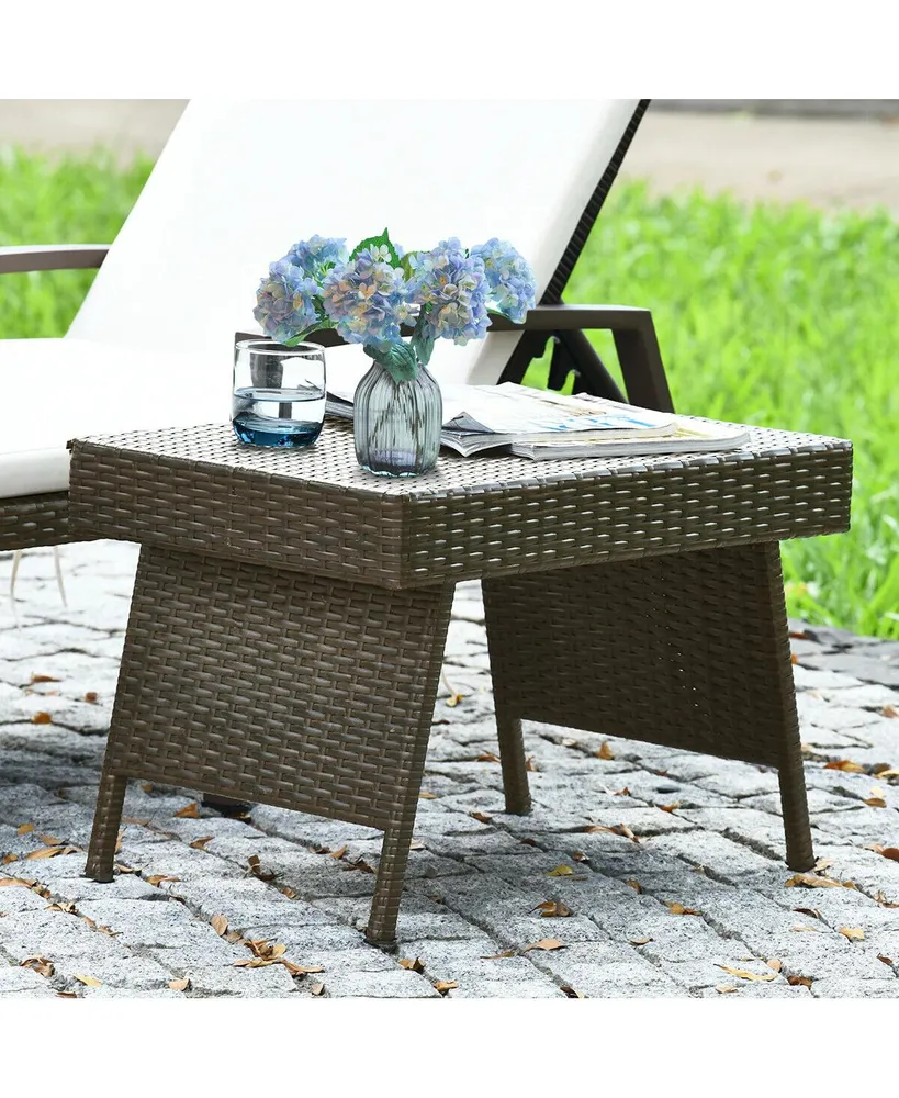 Patio Folding Wicker Side Coffee Table Poolside Garden Lawn Bistro Furniture