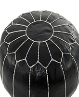Rosemary Lane 24" x 18" Leather Moroccan Floral Stitching Pouf