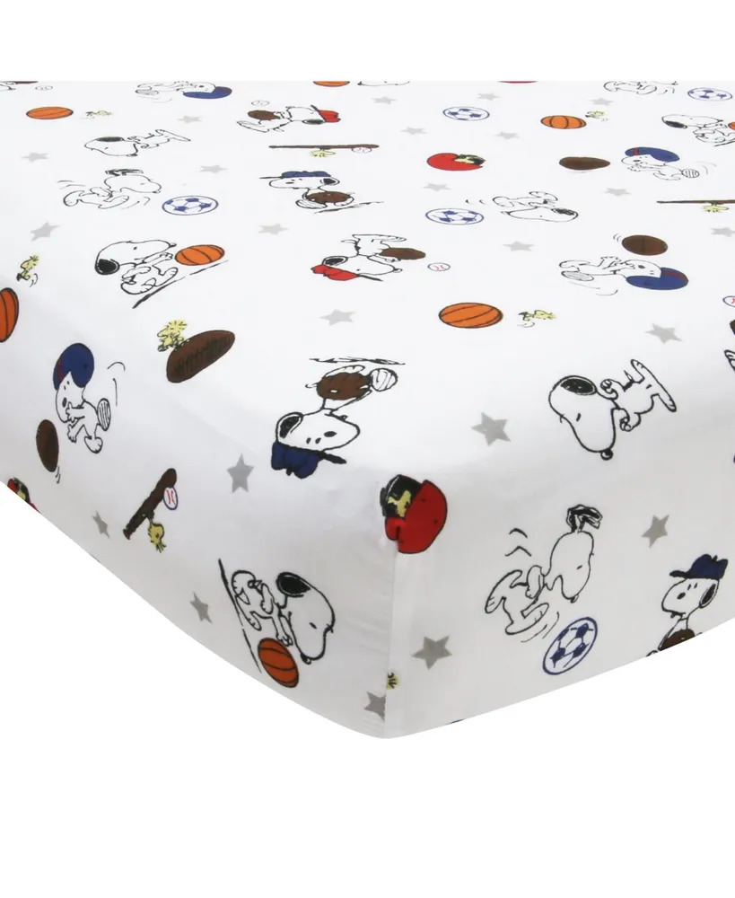 Bedtime Originals Snoopy Sports Gray/Blue/Yellow/Red 3-Piece Nursery Baby Crib Bedding Set