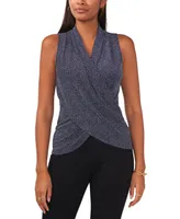 Msk Women's Sleeveless Crossover-Front Glitter Top