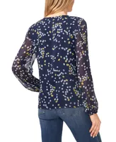 CeCe Women's Floral-Print V-Neck Button-Front Blouse