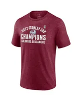 Men's Fanatics Burgundy Colorado Avalanche 2022 Stanley Cup Champions Slap Shot Tri-Blend T-shirt