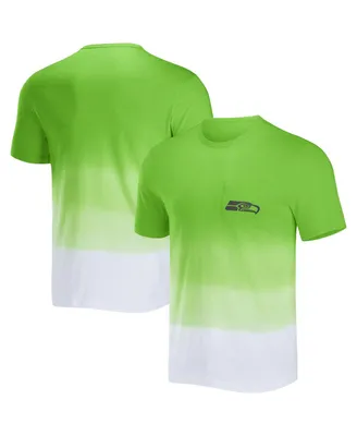 Men's Nfl x Darius Rucker Collection by Fanatics Neon Green and White Seattle Seahawks Dip Dye Pocket T-shirt
