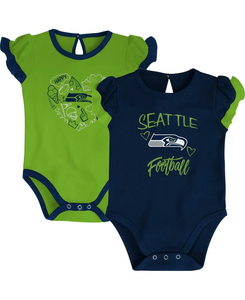 Seattle Seahawks Newborn & Infant Too Much Love Two-Piece Bodysuit Set -  College Navy/Neon Green