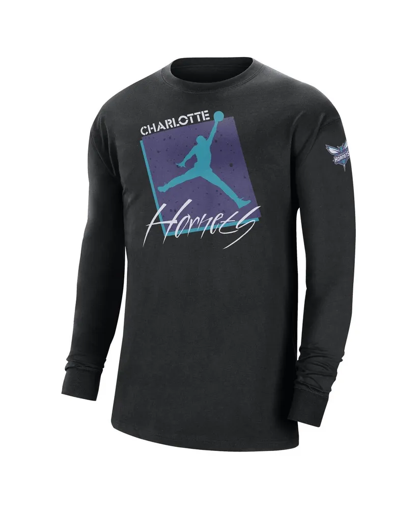 Men's Jordan Black Charlotte Hornets Courtside Max 90 Vintage-Like Wash Statement Edition Long Sleeve T-shirt