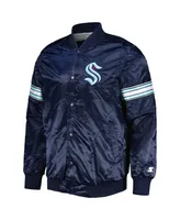 Men's Starter Deep Sea Blue Seattle Kraken Pick and Roll Satin Full-Snap Varsity Jacket