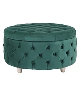 WestinTrends Round Velvet Tufted Storage Ottoman for Living Room Bedroom