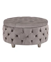 WestinTrends Round Velvet Tufted Storage Ottoman for Living Room Bedroom