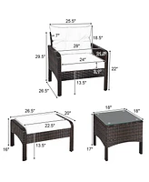 Costway 5 Pcs Rattan Wicker Furniture Set Sofa Ottoman W/Brown Cushion Patio Garden Yard