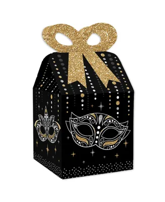 Masquerade - Square Favor Gift Boxes - Mask Party Bow Boxes - Set of 12