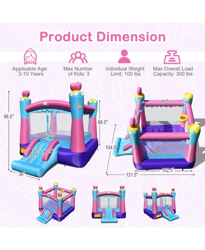 Inflatable Bounce House 3-in-1 Princess Theme Inflatable Castle w/ 480W Blower