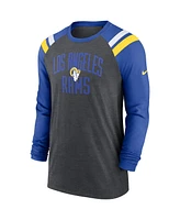 Men's Nike Heathered Charcoal, Royal Los Angeles Rams Tri-Blend Raglan Athletic Long Sleeve Fashion T-shirt