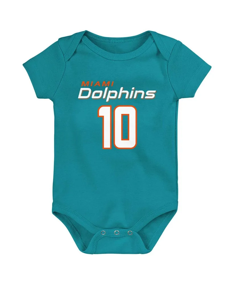 Newborn and Infant Navy Boys Girls Tyreek Hill Aqua Miami Dolphins Mainliner Player Name Number Bodysuit